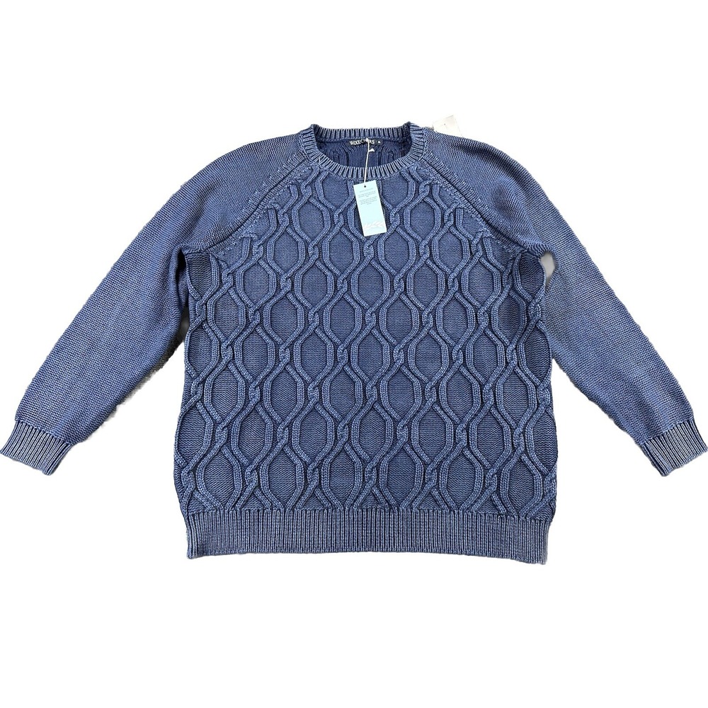 Woolovers Heavy Cotton Crew Jumper Sweater XL Indigo Dye Fisherman L/S
